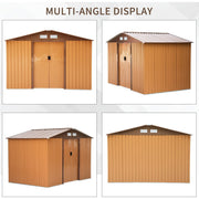 Multi-angle display of the tan yellow shed from four sides