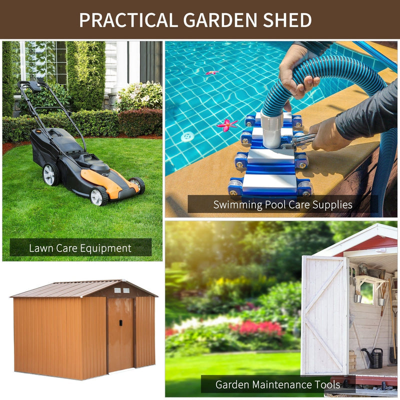 Uses collage showing lawn care equipment, pool supplies and garden tools