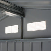 Interior view showing the roof beam and two louvred wall vents