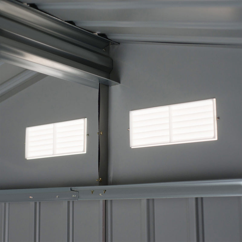 Interior view showing the roof beam and two louvred wall vents