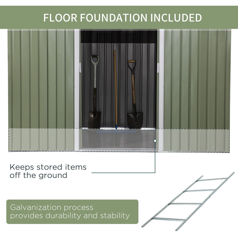 Steel floor foundation frame included to keep stored items off the ground