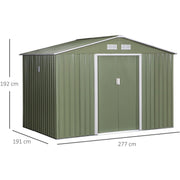 Dimension diagram showing the shed at 277 cm wide and 192 cm high