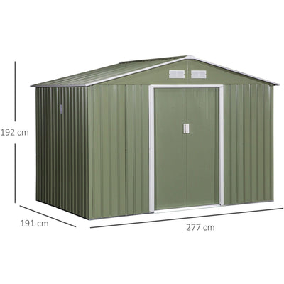 Dimension diagram showing the shed at 277 cm wide and 192 cm high