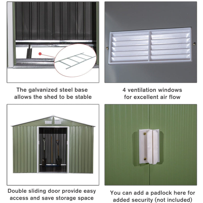 Feature panel showing the galvanised base, four vents, sliding doors and padlock point