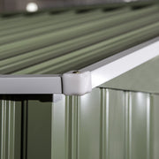 Close-up of the roof ridge corner cap and corrugated wall panels