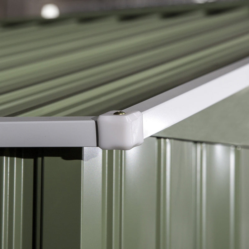Close-up of the roof ridge corner cap and corrugated wall panels