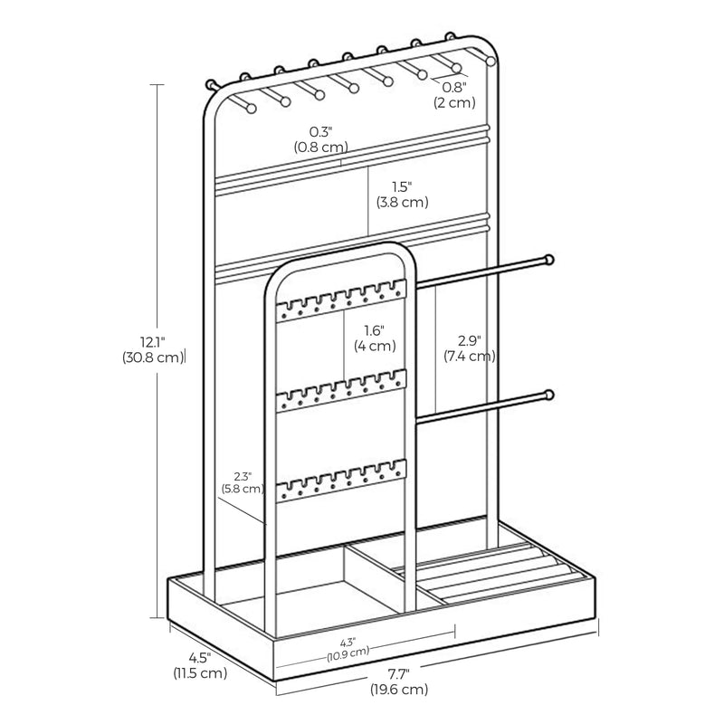 Line drawing dimensions diagram showing the stand measuring 11.5 x 19.6 x 30.8cm