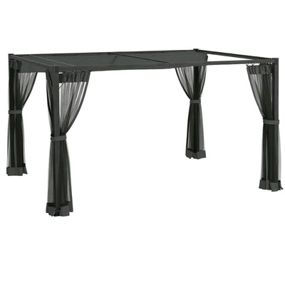 Metal Pergola Kit With Retractable Roof and Mosquito Net, Dark Grey Outsunny