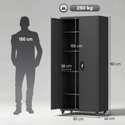 Dimension diagram showing the cabinet at 80 x 40 x 180 cm with 250 kg capacity