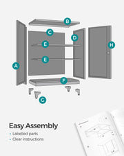 Full view of the white metal storage cabinet with both doors closed