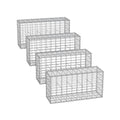 Four metal wire gabion cages arranged in a staggered line, each measuring 100 x 30 x 50 cm