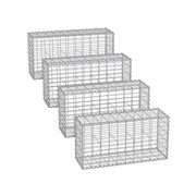 Four metal wire gabion cages arranged in a staggered line, each measuring 100 x 30 x 50 cm
