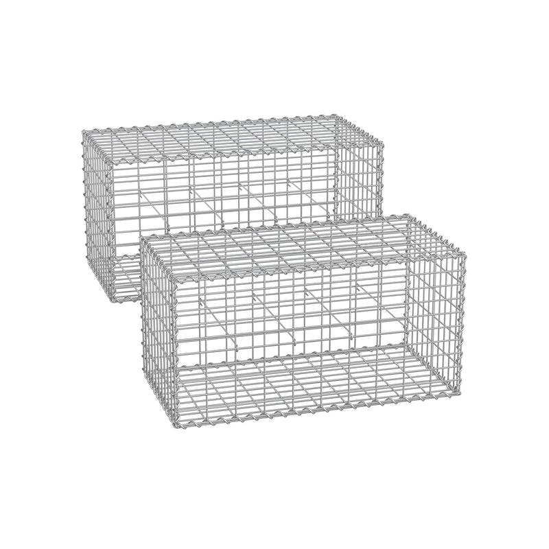 Two stacked metal wire gabion cages measuring 100 x 50 x 50 cm each