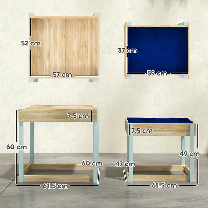 Wooden Sand and Water Play Tables for Kids Aged 3 to 8 with Bottom Liners Natural Finish