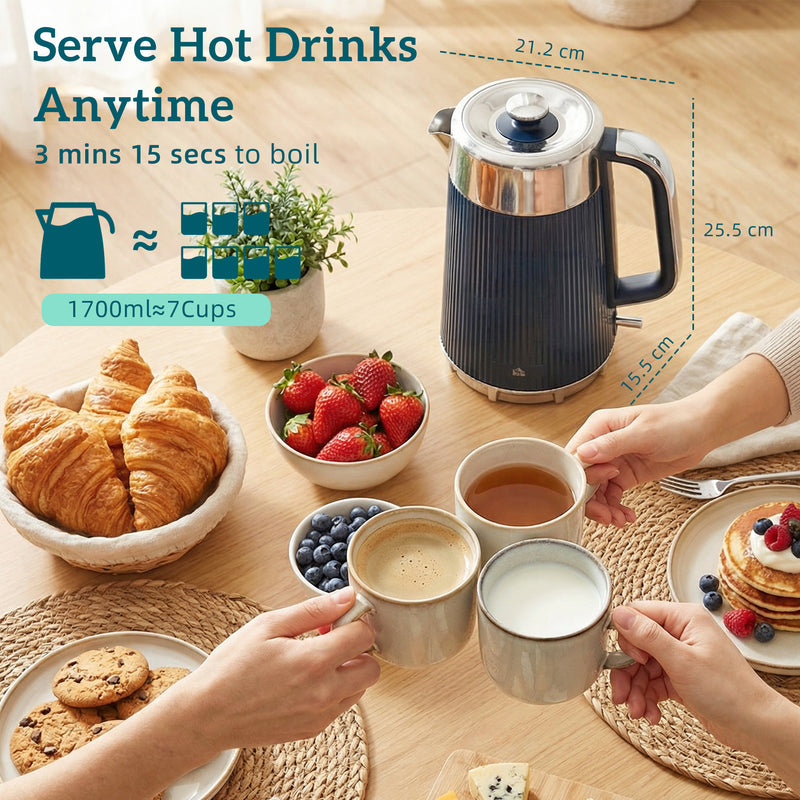 Kettle and Toaster Set for Fast Breakfasts and Hot Drinks Dark Blue and Silver AOSOM