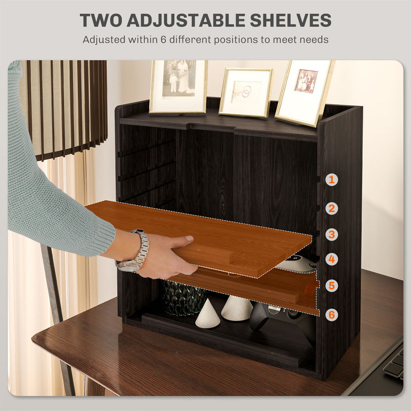 Four Tier Wooden Desktop Organiser With Storage Shelves For Home Office, Dark Brown