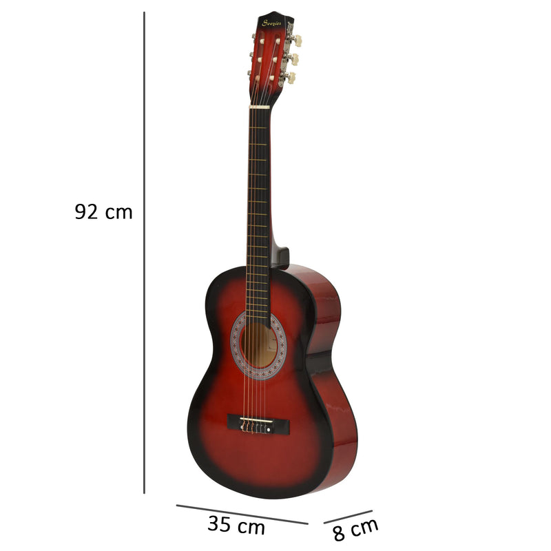 Three Quarter Acoustic Guitar Set For Beginners With Carry Case Ideal For Learning Red AOSOM