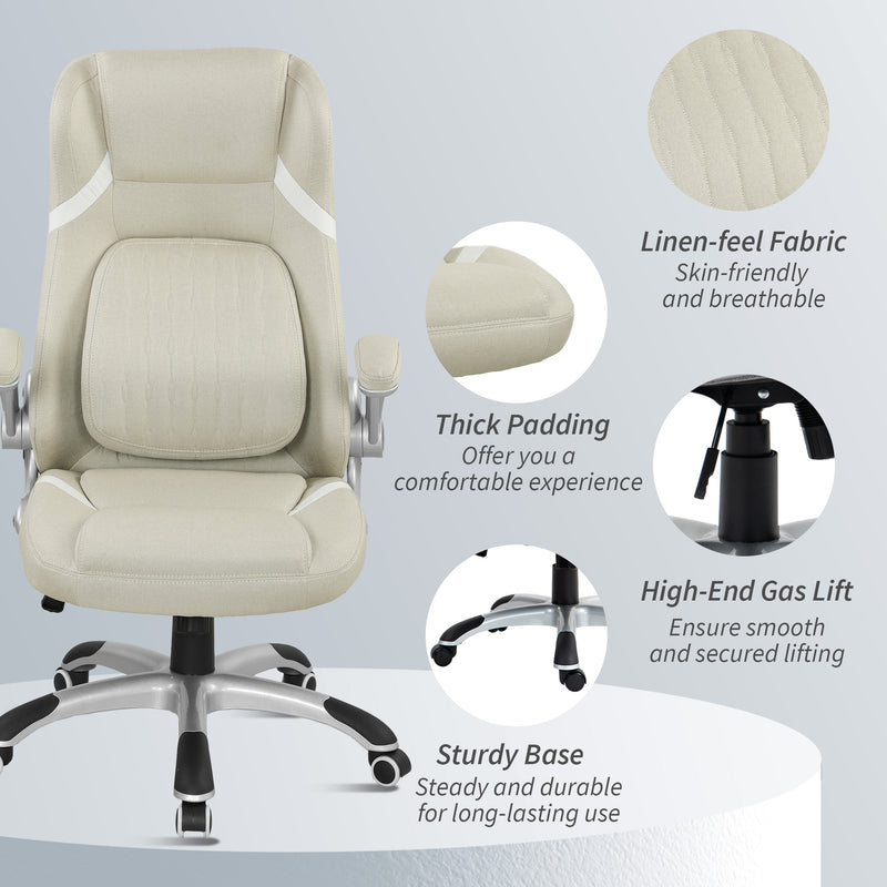 Linen Look Swivel Office Chair with Adjustable Height and Tilt for Home Desk Use Beige