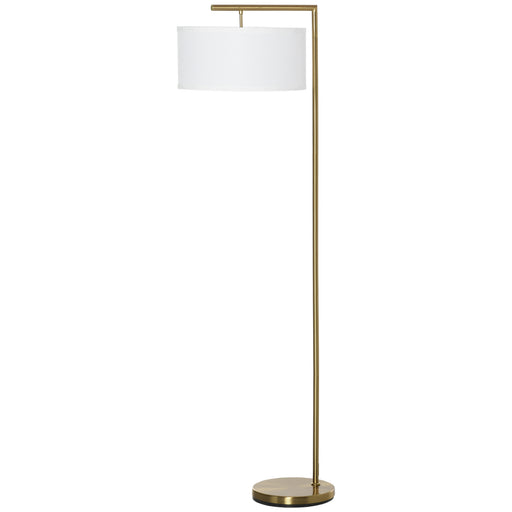 Modern Gold Floor Lamp With White Linen Shade For Living Room Bedroom Or Dining Room