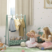 Kids Clothes Rail with Shelf and Hangers for Bedroom Storage Ages 3 to 6 Green AOSOM