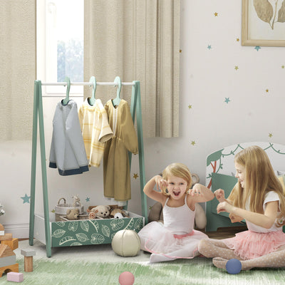 Kids Clothes Rail with Shelf and Hangers for Bedroom Storage Ages 3 to 6 Green AOSOM