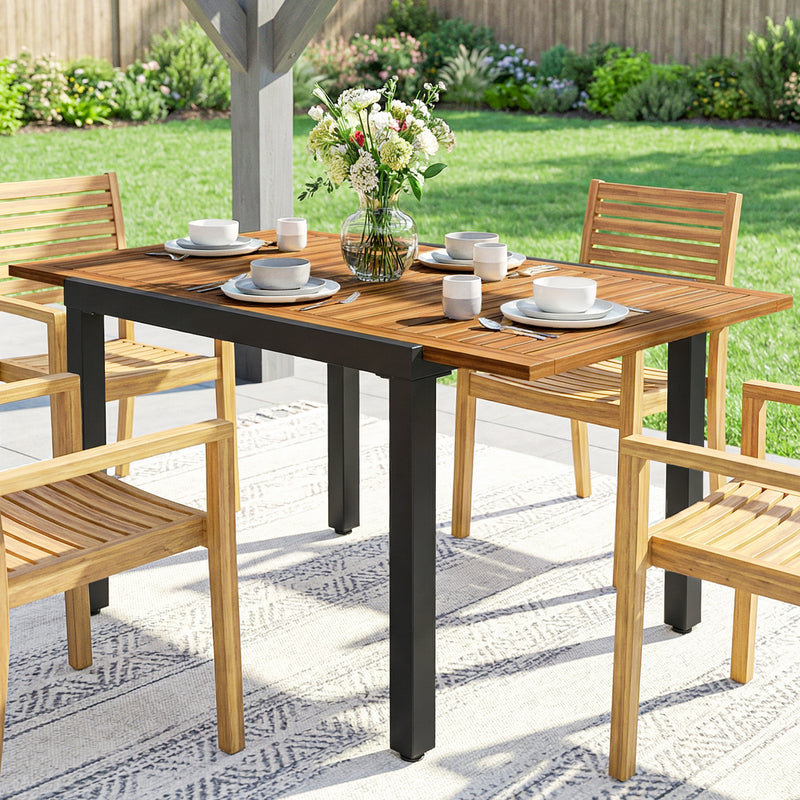 Extendable Garden Dining Table Ready Assembled for Easy Outdoor Hosting Natural Black Outsunny