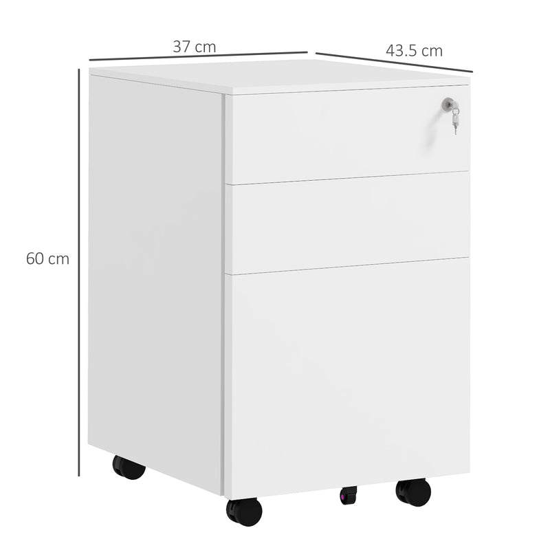 3 Drawer Steel Filing Cabinet with Lock Pencil Tray and Wheels for Home Office Use White