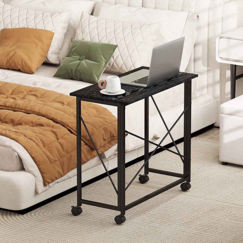 Black 80cm Folding Desk on Wheels for Home Office or Study Space Saving Design