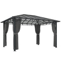 3x4m Garden Gazebo with Polycarbonate Hardtop Roof for Year Round Shelter and Privacy Dark Grey Outsunny