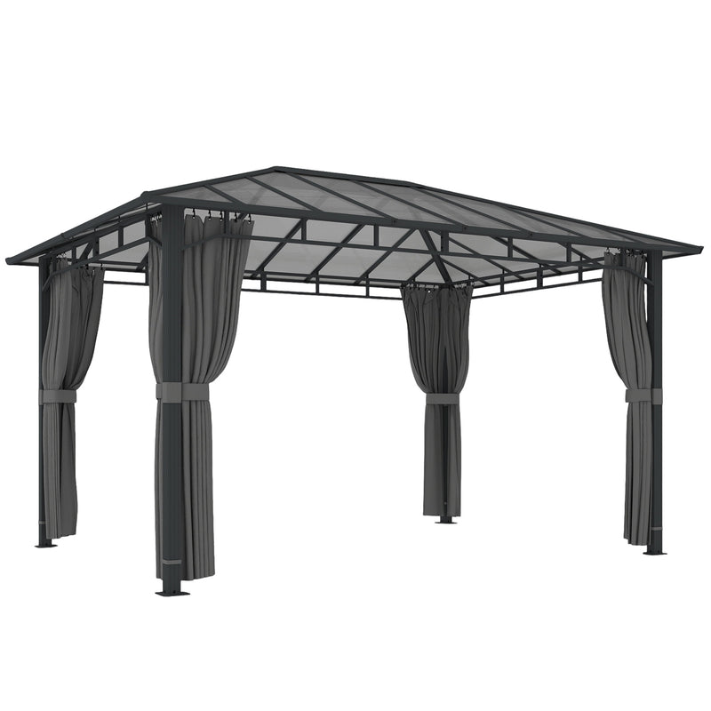 3x4m Garden Gazebo with Polycarbonate Hardtop Roof for Year Round Shelter and Privacy Dark Grey Outsunny