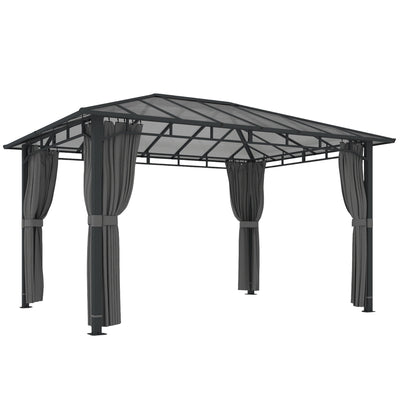 3x4m Garden Gazebo with Polycarbonate Hardtop Roof for Year Round Shelter and Privacy Dark Grey Outsunny