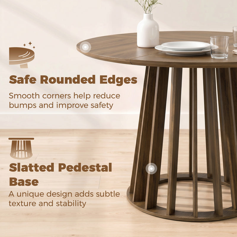 Round Dining Table for Easy Family Meals Wipe Clean Surface Seats 4 to 6 Light Walnut