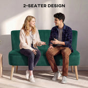 2 Seater Velvet Sofa for Small Spaces with Deep Foam Cushions Dark Green AOSOM
