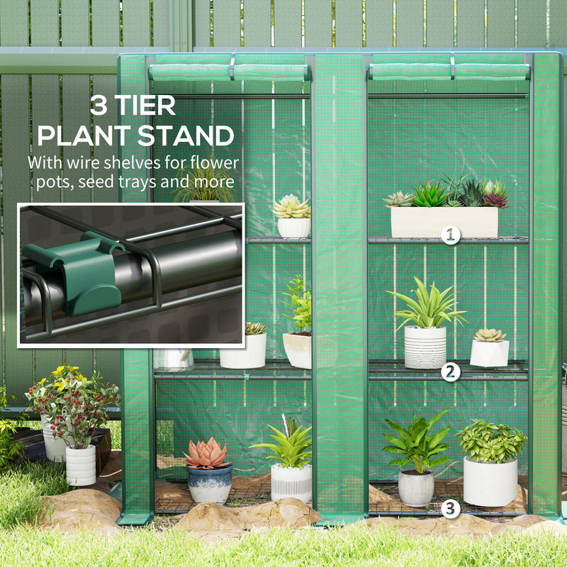 Three Tier Mini Greenhouse With Shelves For Outdoor Plant Growth Protection Green AOSOM