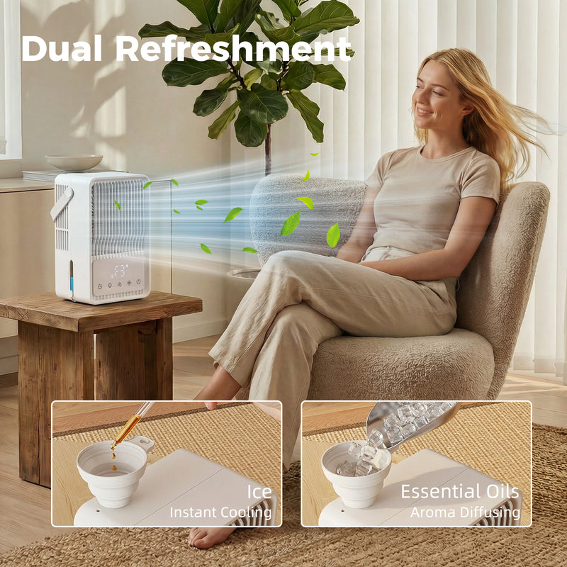 Desk Fan and Humidifier for Cool and Comfortable Home Office or Bedroom White AOSOM