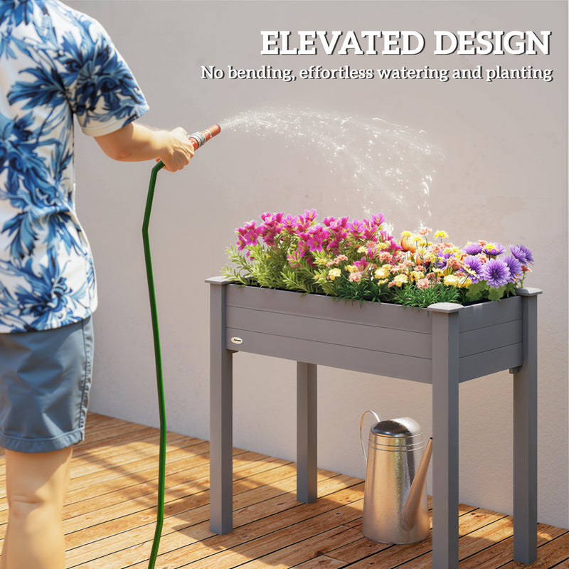 Wooden Raised Garden Planter Box With Bed Liner Ideal For Vegetables And Herbs Dark Grey AOSOM