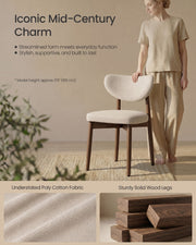 Close-up of the poly-cotton fabric and solid wood chair legs