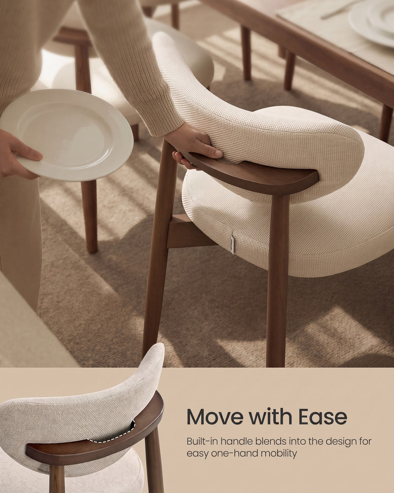 Person lifting a dining chair by its built-in backrest handle
