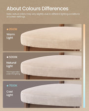 Chair fabric colour shown under warm, natural and cool lighting