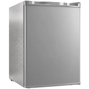 Grey 72.5L mini fridge, front three-quarter view on a white background