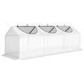 White mini greenhouse with three roll-up windows on a white background