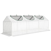 White mini greenhouse with three roll-up windows on a white background