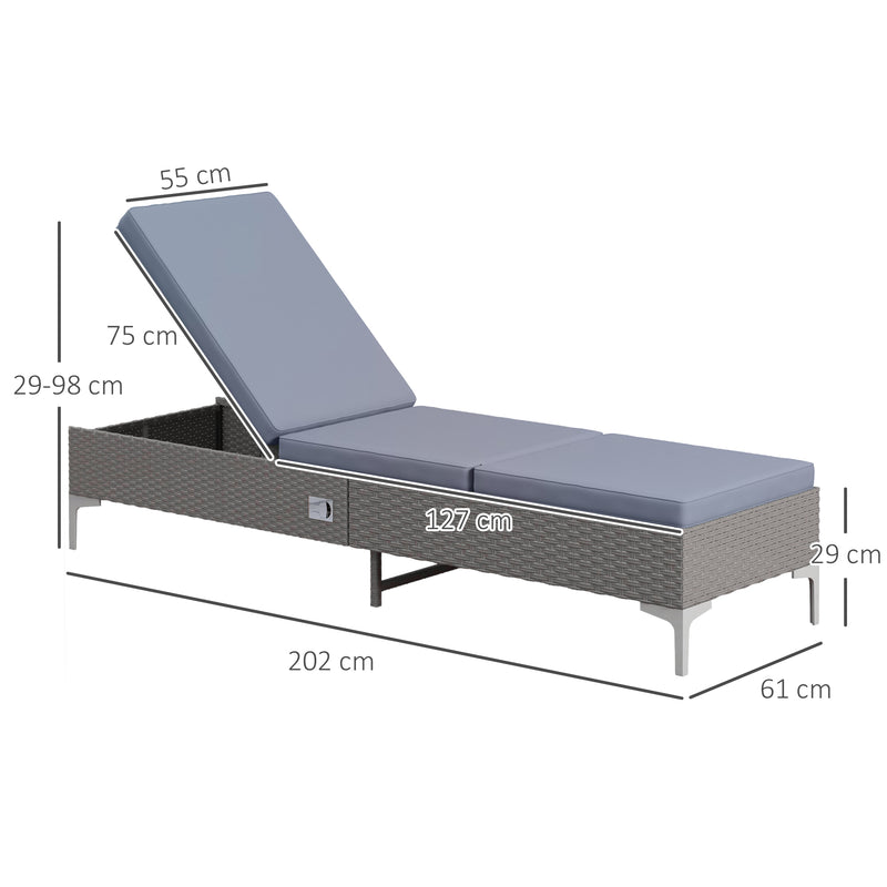 Set of 2 Rattan Sun Loungers with Adjustable Backrest and Cushions for Garden Dark Grey AOSOM