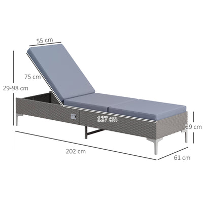 Set of 2 Rattan Sun Loungers with Adjustable Backrest and Cushions for Garden Dark Grey AOSOM