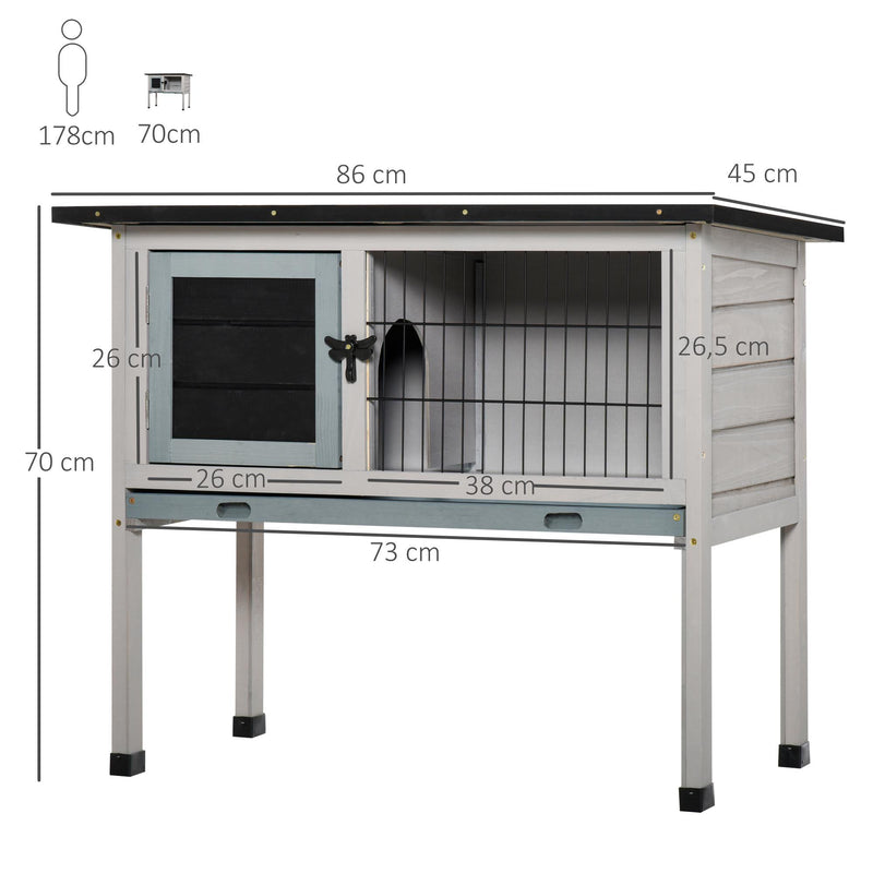 Elevated Wooden Guinea Pig Hutch with Removable Tray and Weatherproof Roof Outdoor Grey AOSOM