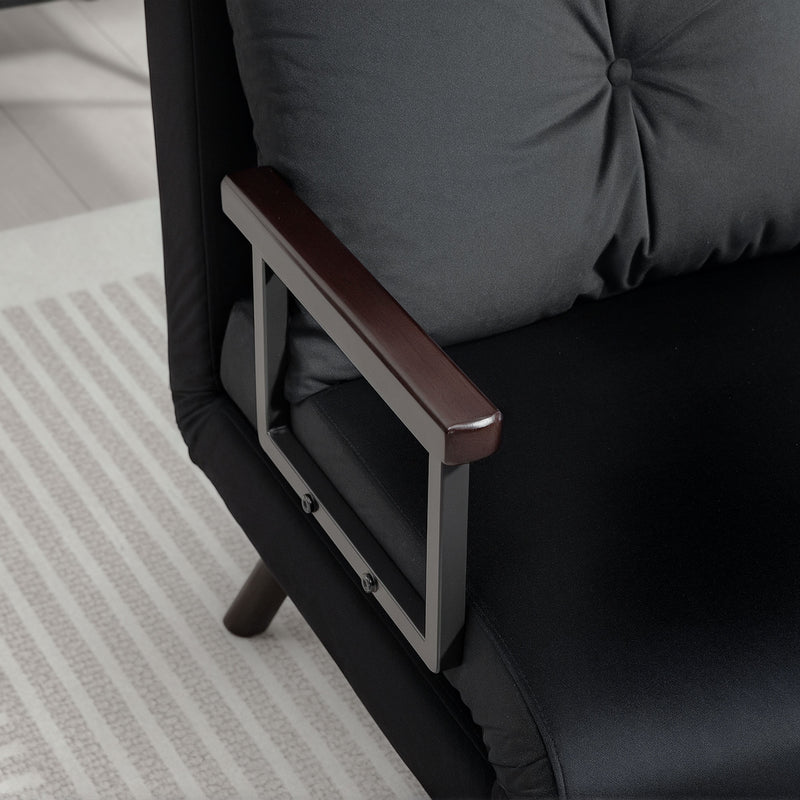 Black 4-in-1 Velvet Feel Single Sleeper Chair Bed with Pillow by HOMCOM