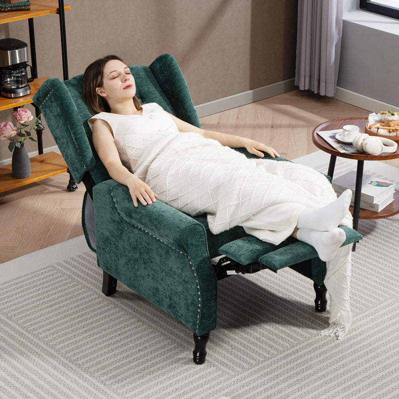 Reclining Vintage Armchair with Footrest Ideal for Relaxing in Lounge or Study Dark Green
