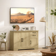 Sideboard with Adjustable Shelf for Organised Dining or Living Room Storage Natural Wood AOSOM