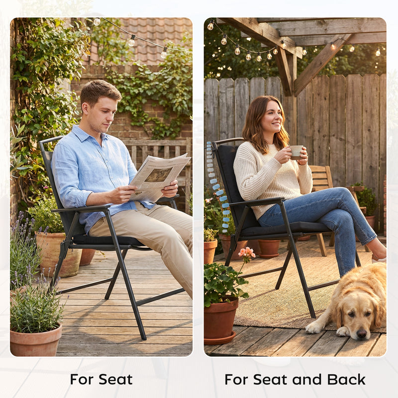 Garden Chair Cushions Set of 2 with Firm Support and Easy Clean Covers Black