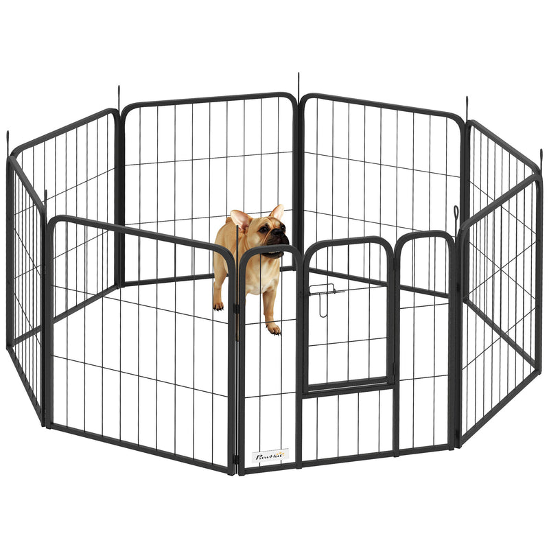 8 Panel Heavy Duty Dog Playpen With Door for Small Dogs 60cm High Indoor Outdoor by PawHut